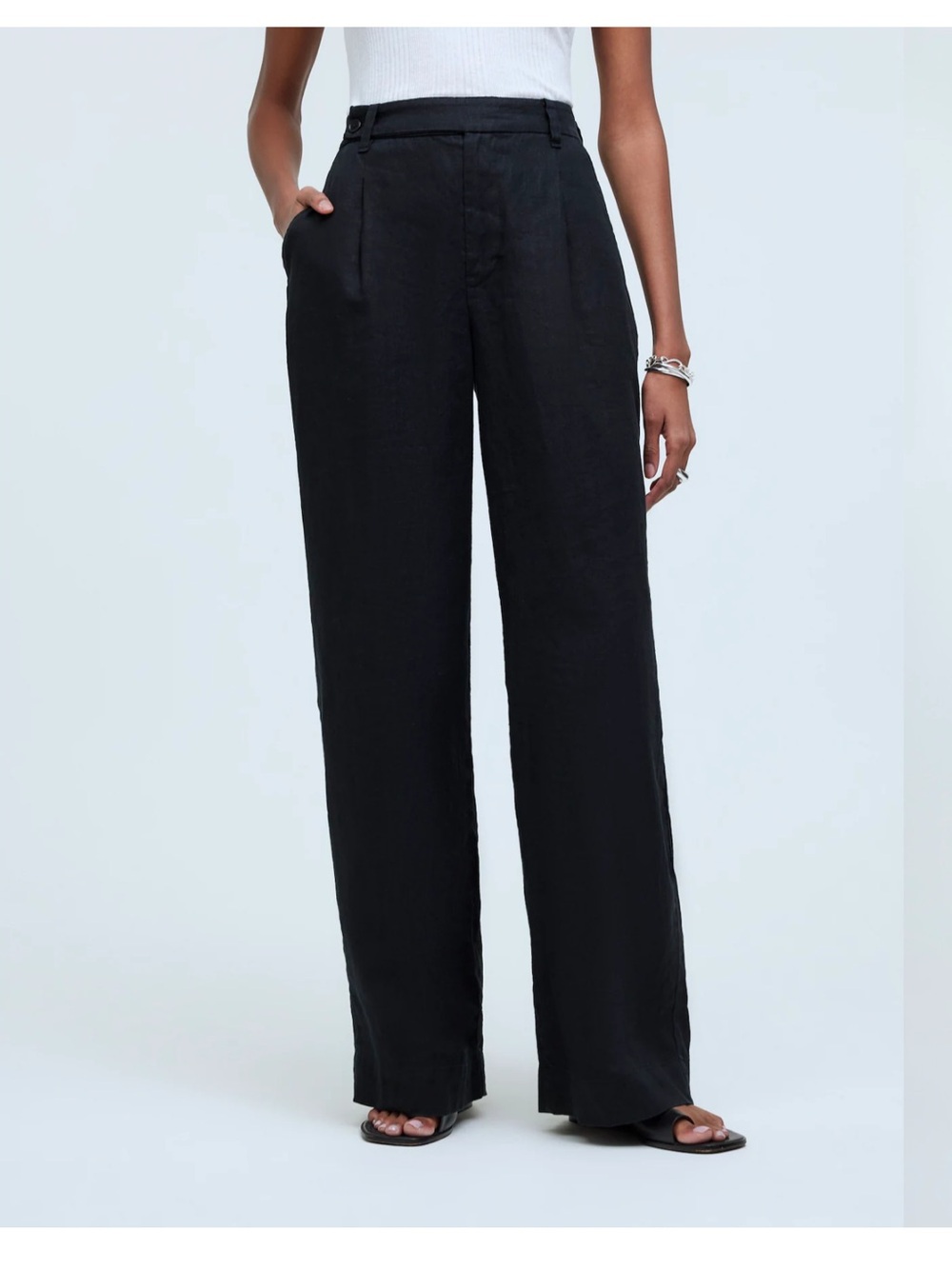 Madewell 100% Linen The Harlow Wide-Leg Pant Trousers Black Pleated Petite 2
